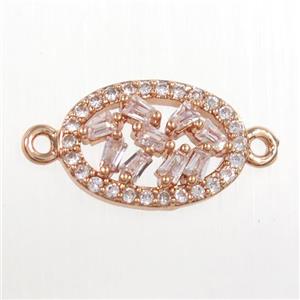 copper oval connector paved zircon, rose gold, approx 8-12mm [FDZN8331]