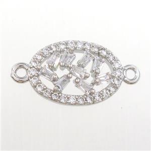 copper oval connector paved zircon, platinum plated, approx 8-12mm [FDZN8332]