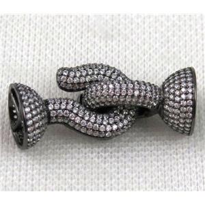 copper connector paved zircon, black, approx 18-40mm, 16mm hole [FDZN834]