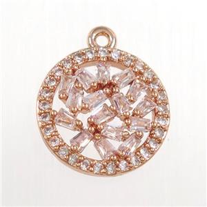 copper circle pendant paved zircon, rose gold, approx 12.5mm dia [FDZN8340]