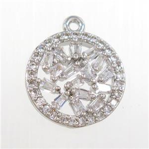 copper circle pendant paved zircon, platinum plated, approx 12.5mm dia [FDZN8341]