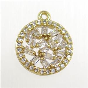 copper circle pendant paved zircon, gold plated, approx 12.5mm dia [FDZN8342]