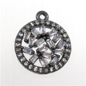 copper circle pendant paved zircon, black plated, approx 12.5mm dia [FDZN8343]