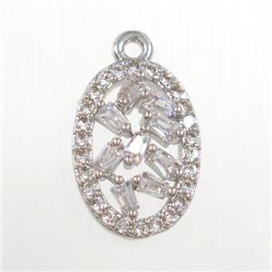 copper oval pendant paved zircon, platinum plated, approx 9-12mm [FDZN8345]