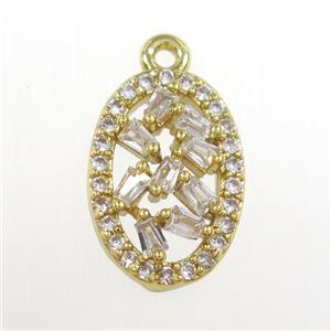 copper oval pendant paved zircon, gold plated, approx 9-12mm [FDZN8346]