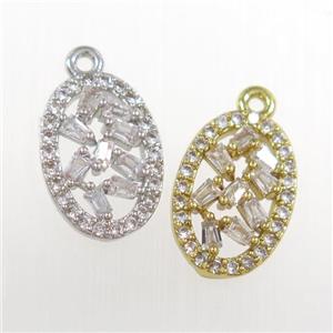 copper oval pendant paved zircon, mix color, approx 9-12mm [FDZN8347]