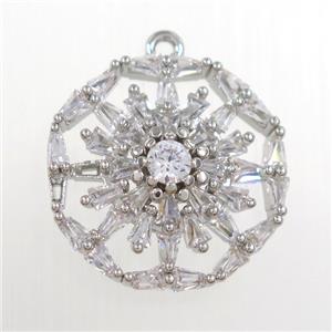 copper flower pendant paved zircon, platinum plated, approx 19mm dia [FDZN8348]