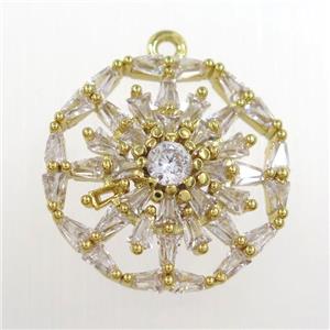 copper flower pendant paved zircon, gold plated, approx 19mm dia [FDZN8349]