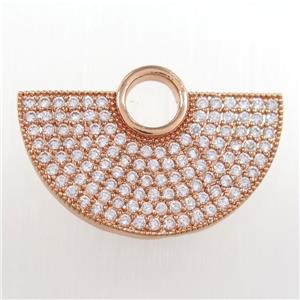 copper fan pendant paved zircon, rose gold, approx 15-27mm [FDZN8351]