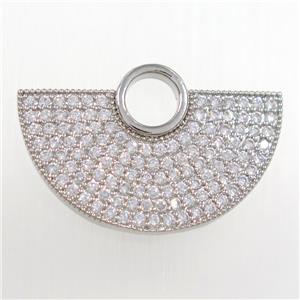 copper fan pendant paved zircon, platinum plated, approx 15-27mm [FDZN8352]
