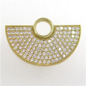 copper fan pendant paved zircon, gold plated, approx 15-27mm [FDZN8353]