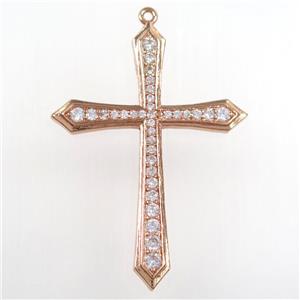 copper cross pendant paved zircon, rose gold, approx 35-47mm [FDZN8356]