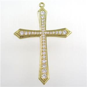 copper cross pendant paved zircon, gold plated, approx 35-47mm [FDZN8358]