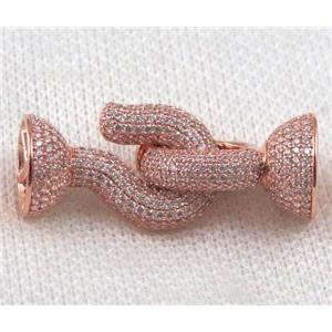 copper connector paved zircon, rose gold plated, approx 18-40mm, 16mm hole [FDZN836]