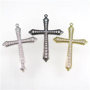 copper cross pendant paved zircon, mixed color, approx 35-47mm [FDZN8360]