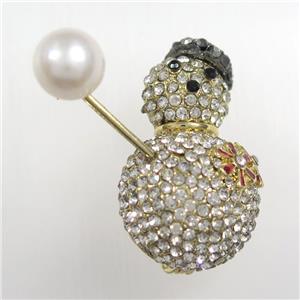 Snowman copper brooch paved zircon with, gold plated, approx 10mm, 20-33mm [FDZN8362]
