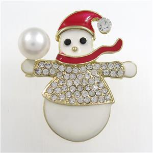 Snowman copper brooch paved zircon, Enamel, gold plated, approx 9mm, 20-38mm [FDZN8367]