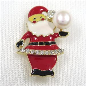 Santa Claus copper brooch paved zircon, Enamel, gold plated, approx 9mm, 25-35mm [FDZN8368]