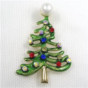 christmas tree copper brooch paved zircon, enamel, gold plated, approx 9mm, 40-55mm [FDZN8369]