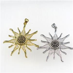 copper sunflower pendants paved zircon, mixed color, approx 35mm dia [FDZN8373]