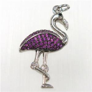 copper crane pendants paved zircon, platinum plated, approx 18-28mm [FDZN8375]
