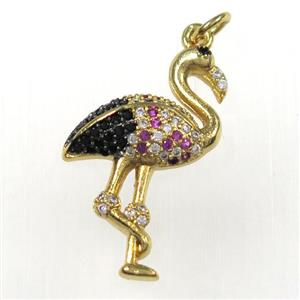 copper crane pendants paved zircon, gold plated, approx 18-28mm [FDZN8379]