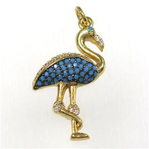 copper crane pendants paved zircon, gold plated, approx 18-28mm [FDZN8380]