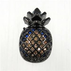 copper pineapple pendants paved zircon, black plated, approx 10-16mm [FDZN8383]