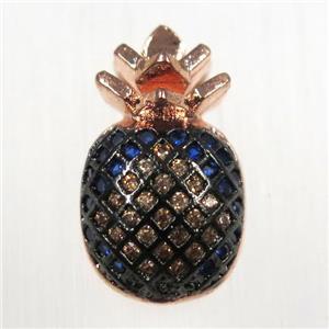 copper pineapple pendants paved zircon, rose gold, approx 10-16mm [FDZN8385]