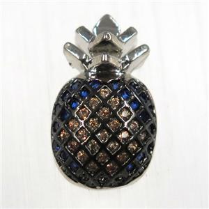 copper pineapple pendants paved zircon, platinum plated, approx 10-16mm [FDZN8386]