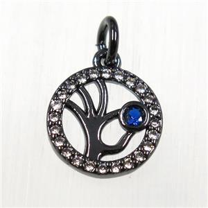 copper circle pendants paved zircon, black plated, approx 11mm dia [FDZN8388]