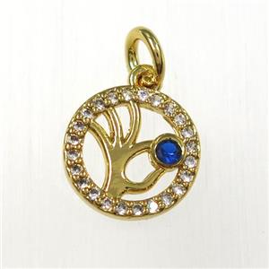 copper circle pendants paved zircon, gold plated, approx 11mm dia [FDZN8389]