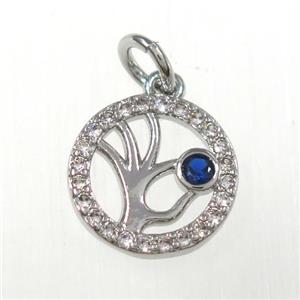copper circle pendants paved zircon, platinum plated, approx 11mm dia [FDZN8390]