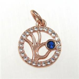 copper circle pendants paved zircon, rose gold, approx 11mm dia [FDZN8391]