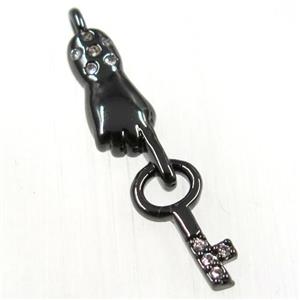 copper handkey pendants paved zircon, black plated, approx 6-27mm [FDZN8393]