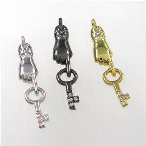 copper handkey pendants paved zircon, mixed color, approx 6-27mm [FDZN8397]
