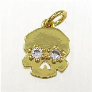copper skull pendants paved zircon, gold plated, approx 10-12mm [FDZN8398]