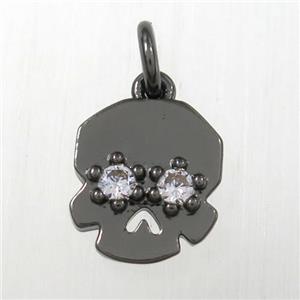 copper skull pendants paved zircon, black plated, approx 10-12mm [FDZN8399]