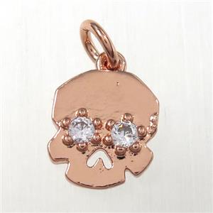 copper skull pendants paved zircon, rose gold, approx 10-12mm [FDZN8400]