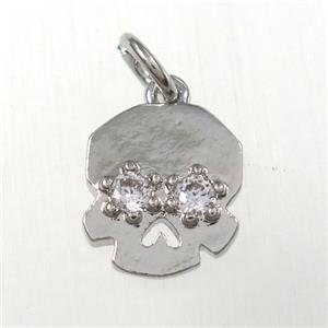 copper skull pendants paved zircon, platinum plated, approx 10-12mm [FDZN8401]