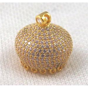 copper crown pendant paved zircon, gold plated, approx 20mm [FDZN841]