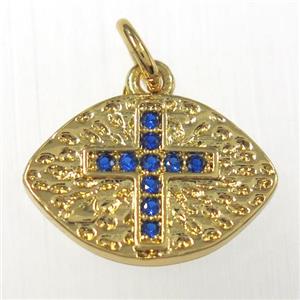 copper eye cross pendants paved zircon, gold plated, approx 10-15mm [FDZN8413]