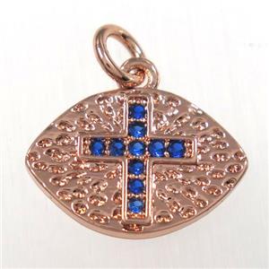 copper eye cross pendants paved zircon, rose gold, approx 10-15mm [FDZN8414]
