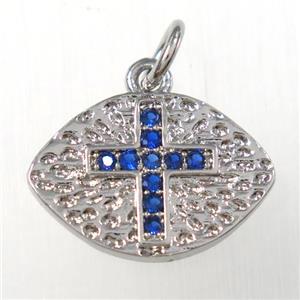 copper eye cross pendants paved zircon, platinum plated, approx 10-15mm [FDZN8415]