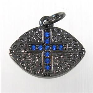 copper eye cross pendants paved zircon, black plated, approx 10-15mm [FDZN8416]