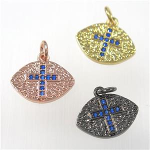 copper eye cross pendants paved zircon, mixed color, approx 10-15mm [FDZN8417]
