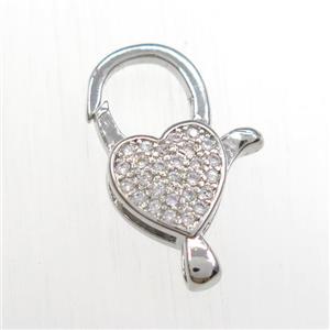 copper Lobster Clasp paved zircon, platinum plated, approx 12-20mm [FDZN8419]