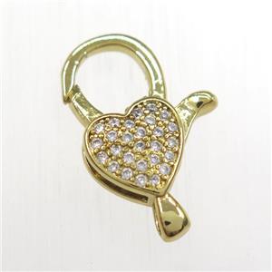 copper Lobster Clasp paved zircon, gold plated, approx 12-20mm [FDZN8420]