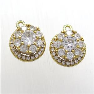 copper circle pendant paved zircon, gold plated, approx 12mm dia [FDZN8422]