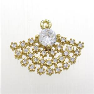 copper fan pendant paved zircon, gold plated, approx 12-20mm [FDZN8425]